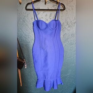 Royal Blue Bodycon Ruffle-Hem Strappy Dress